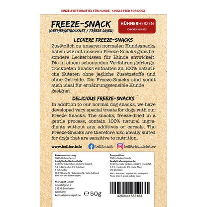 Freeze-Snack für Hunde - Hühnerherzen (gefriergetrocknet) - 50g.